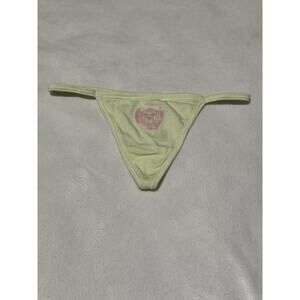 Victoria Secret Pink V-String Thong Panty Lime Green Pink Crest Logo XS NWT
